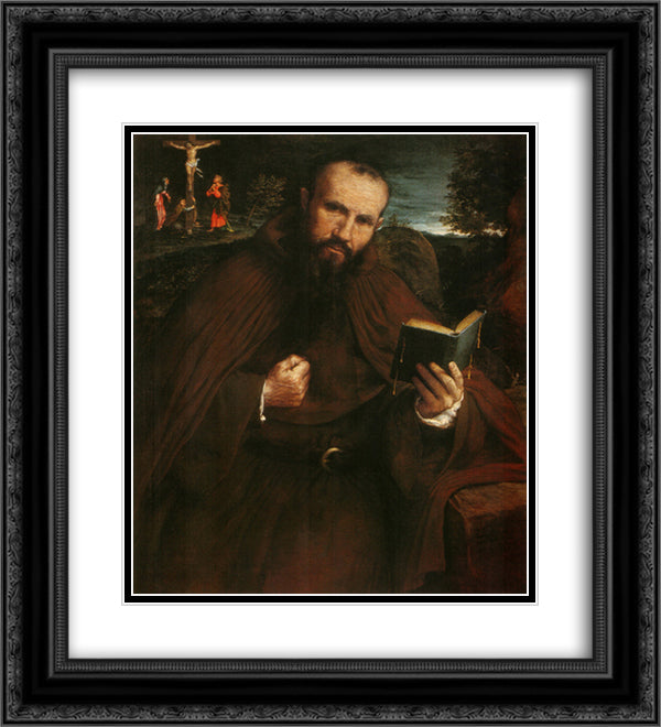 Portrait of Fra Gregorio Belo di Vicenza 20x22 Black Ornate Wood Framed Art Print Poster with Double Matting by Lotto, Lorenzo