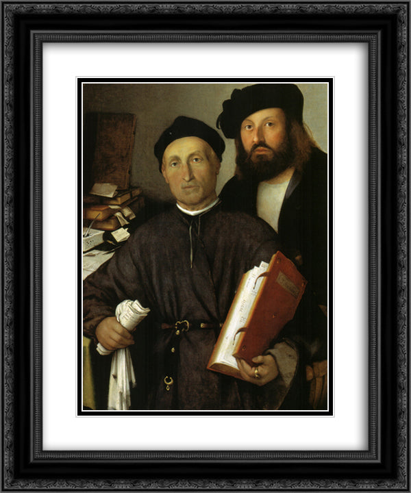 Portrait of Giovanni Agostino della Torre and his son Niccolo 20x24 Black Ornate Wood Framed Art Print Poster with Double Matting by Lotto, Lorenzo