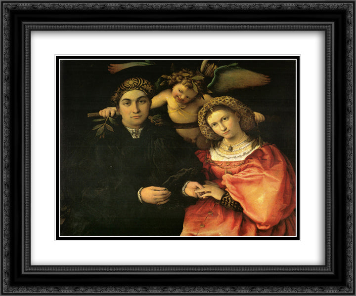Signor Marsilio Cassotti and his Wife, Faustina 24x20 Black Ornate Wood Framed Art Print Poster with Double Matting by Lotto, Lorenzo