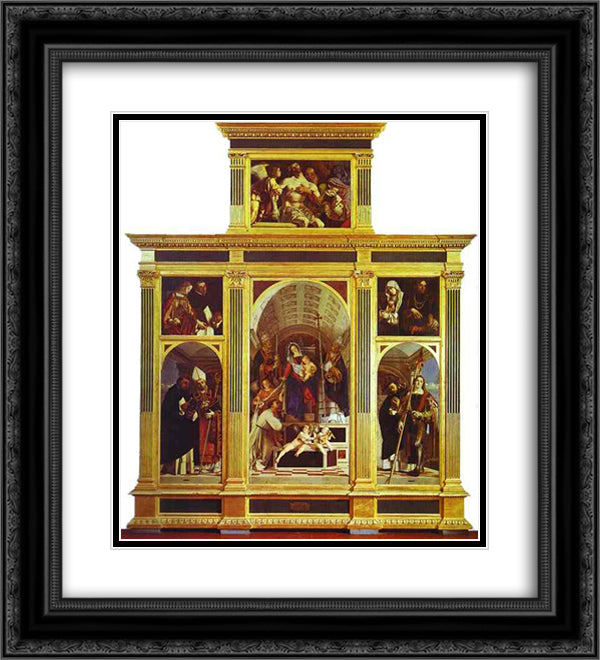 St. Dominic Polyptych 20x22 Black Ornate Wood Framed Art Print Poster with Double Matting by Lotto, Lorenzo