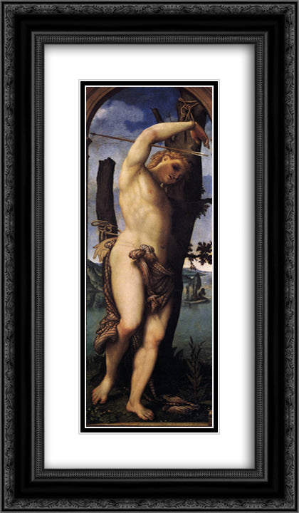 St. Sebastian 14x24 Black Ornate Wood Framed Art Print Poster with Double Matting by Lotto, Lorenzo