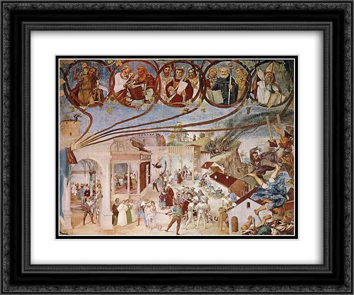 Stories of St Barbara 24x20 Black Ornate Wood Framed Art Print Poster with Double Matting by Lotto, Lorenzo