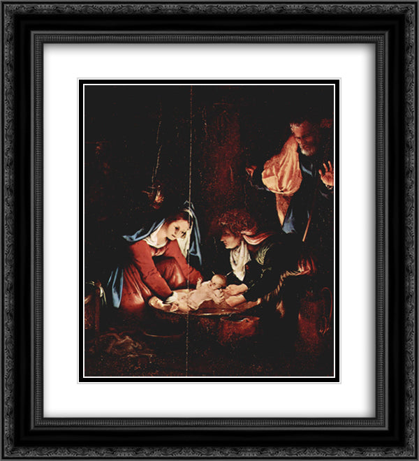 The Nativity 20x22 Black Ornate Wood Framed Art Print Poster with Double Matting by Lotto, Lorenzo