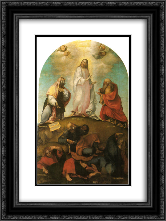 The Transfiguration of Christ 18x24 Black Ornate Wood Framed Art Print Poster with Double Matting by Lotto, Lorenzo