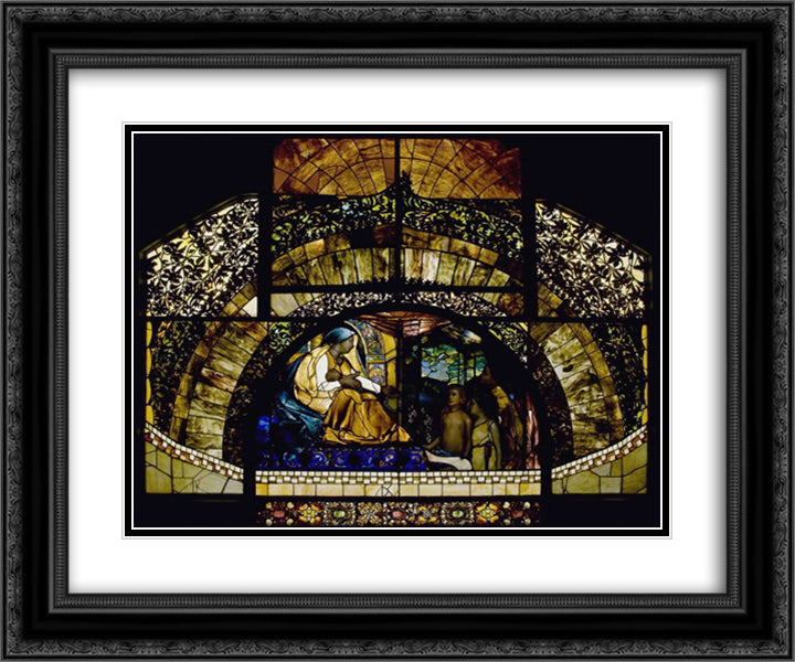 Adoration window 24x20 Black Ornate Wood Framed Art Print Poster with Double Matting by Tiffany, Louis Comfort