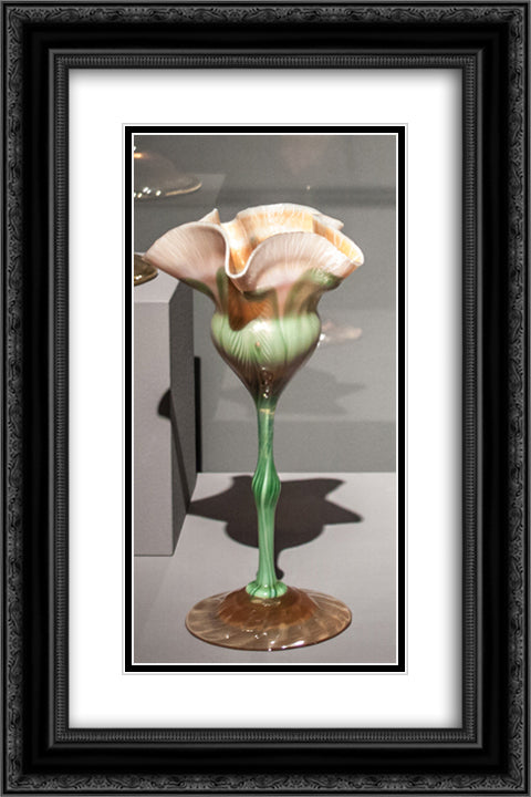 Blossoming flower-shaped decorative goblet 16x24 Black Ornate Wood Framed Art Print Poster with Double Matting by Tiffany, Louis Comfort