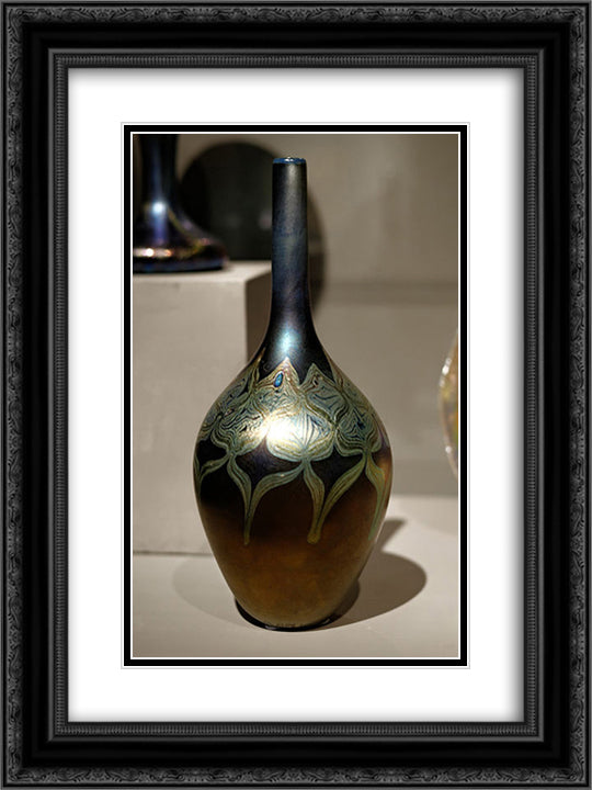 Bottle-shaped vase with peacock-blue luster 18x24 Black Ornate Wood Framed Art Print Poster with Double Matting by Tiffany, Louis Comfort