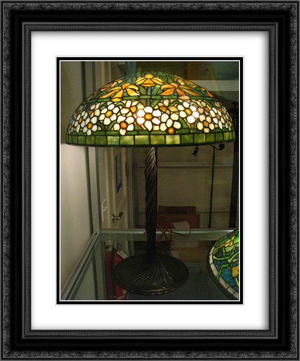 Daffodil and Narcissus 20x24 Black Ornate Wood Framed Art Print Poster with Double Matting by Tiffany, Louis Comfort