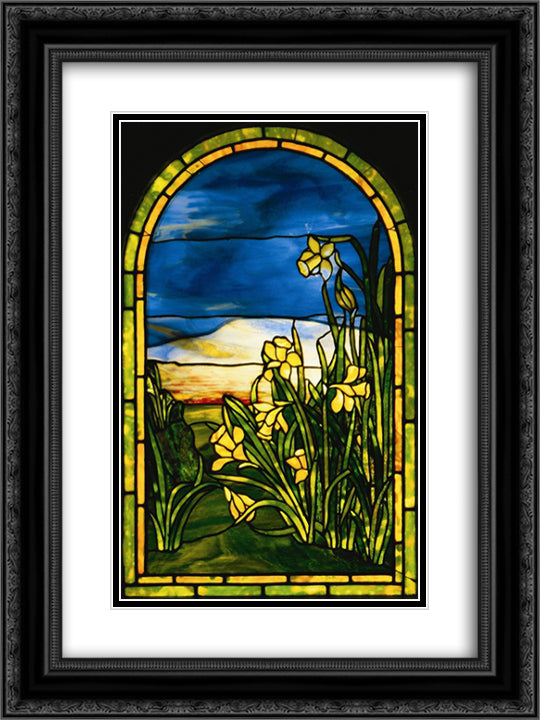 Daffodils 18x24 Black Ornate Wood Framed Art Print Poster with Double Matting by Tiffany, Louis Comfort
