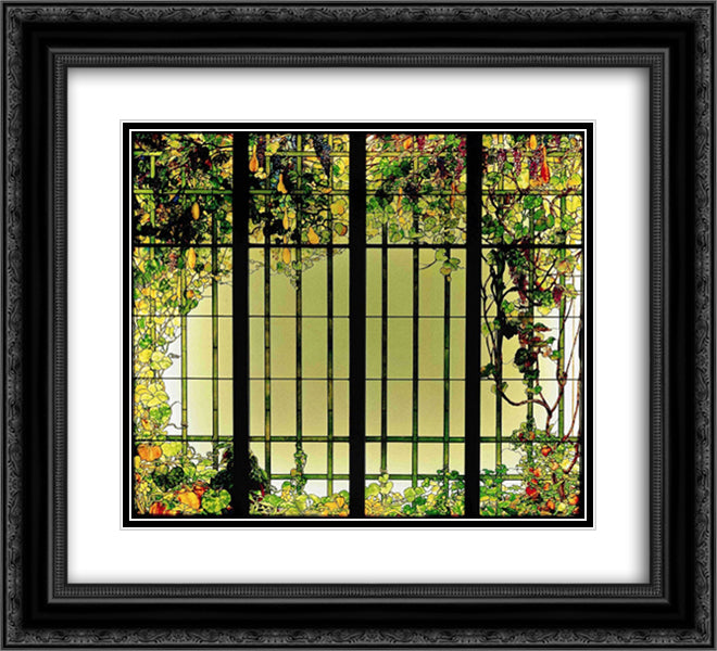 Door panels 22x20 Black Ornate Wood Framed Art Print Poster with Double Matting by Tiffany, Louis Comfort