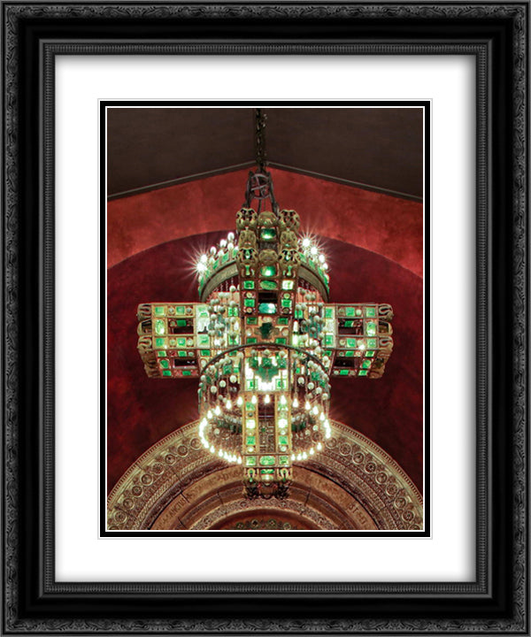 Electrolier 20x24 Black Ornate Wood Framed Art Print Poster with Double Matting by Tiffany, Louis Comfort