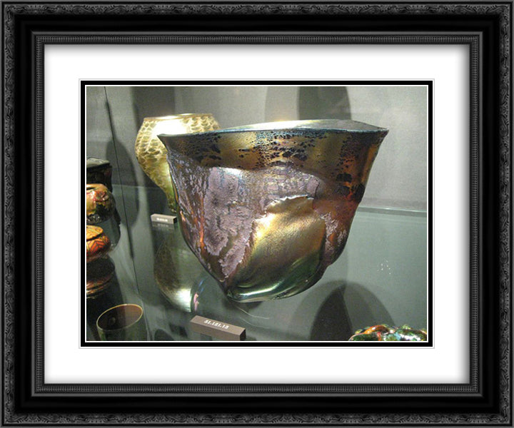 Favrile Bowl 24x20 Black Ornate Wood Framed Art Print Poster with Double Matting by Tiffany, Louis Comfort