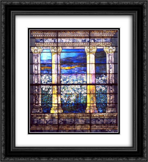 Field of Lilies window 20x22 Black Ornate Wood Framed Art Print Poster with Double Matting by Tiffany, Louis Comfort
