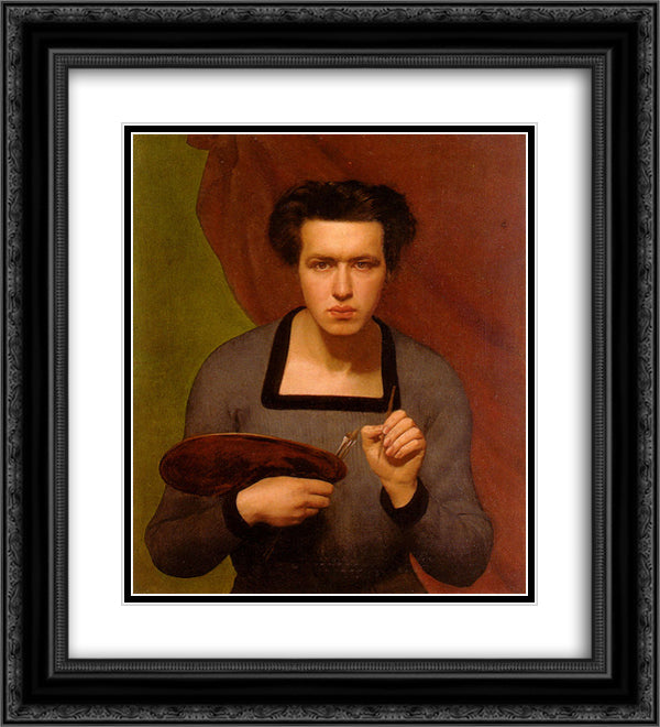 Portrait de l'artiste 20x22 Black Ornate Wood Framed Art Print Poster with Double Matting by Janmot, Anne Francois Louis