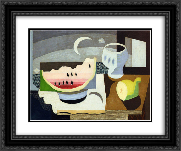 A Slice of Watermelon 24x20 Black Ornate Wood Framed Art Print Poster with Double Matting by Marcoussis, Louis