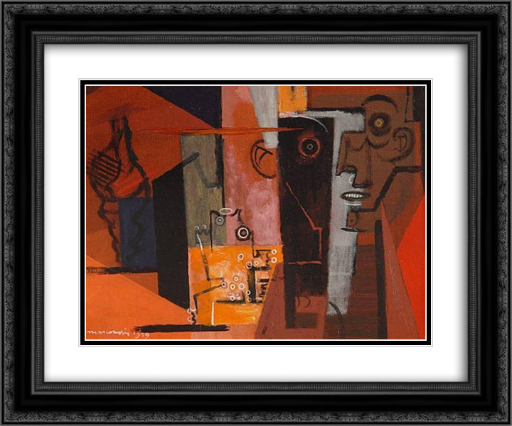 Composition au visage et au coquillage 24x20 Black Ornate Wood Framed Art Print Poster with Double Matting by Marcoussis, Louis