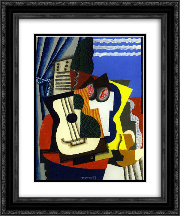 Guitar and Pomegranates by a Window 20x24 Black Ornate Wood Framed Art Print Poster with Double Matting by Marcoussis, Louis