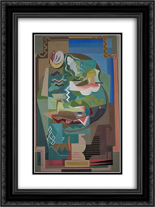 La Table 18x24 Black Ornate Wood Framed Art Print Poster with Double Matting by Marcoussis, Louis