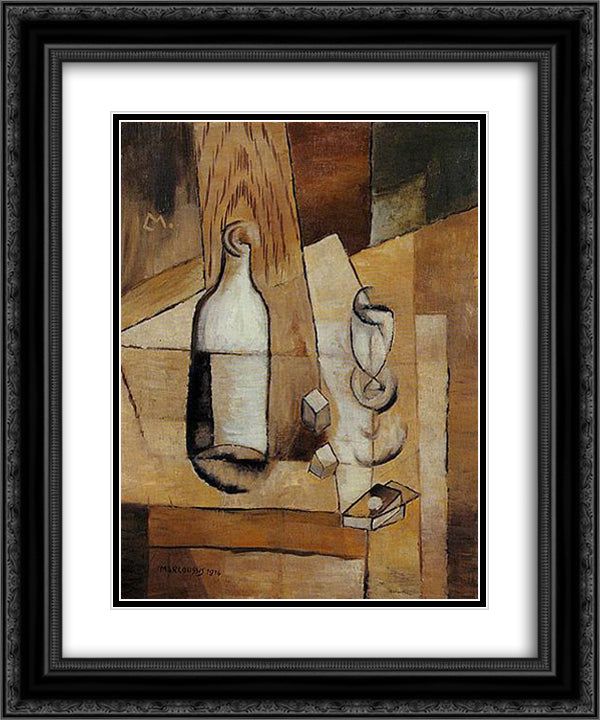 Nature morte cubiste 20x24 Black Ornate Wood Framed Art Print Poster with Double Matting by Marcoussis, Louis