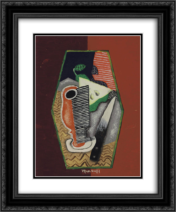 Poire verte et couteau 20x24 Black Ornate Wood Framed Art Print Poster with Double Matting by Marcoussis, Louis