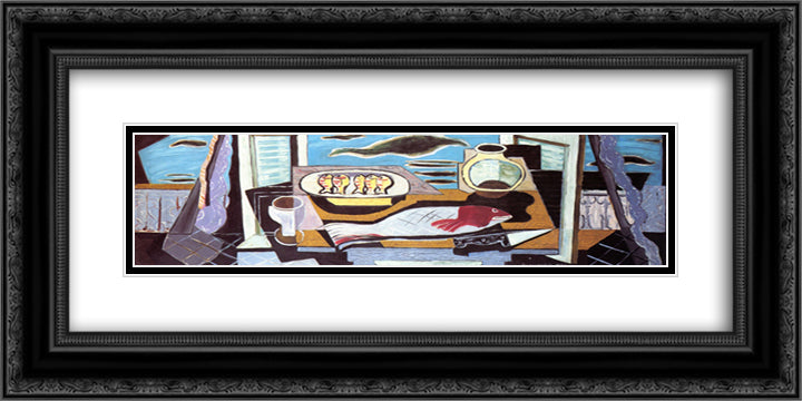 Still Life 24x12 Black Ornate Wood Framed Art Print Poster with Double Matting by Marcoussis, Louis