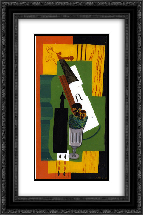 Violin, Bottle Flowers in a Glass and Eight of Spades 16x24 Black Ornate Wood Framed Art Print Poster with Double Matting by Marcoussis, Louis