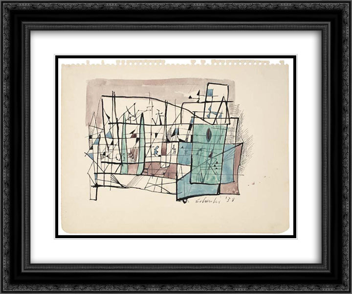 Abstract Composition 24x20 Black Ornate Wood Framed Art Print Poster with Double Matting by Schanker, Louis