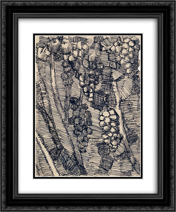 Les raisins 20x24 Black Ornate Wood Framed Art Print Poster with Double Matting by Soutter, Louis