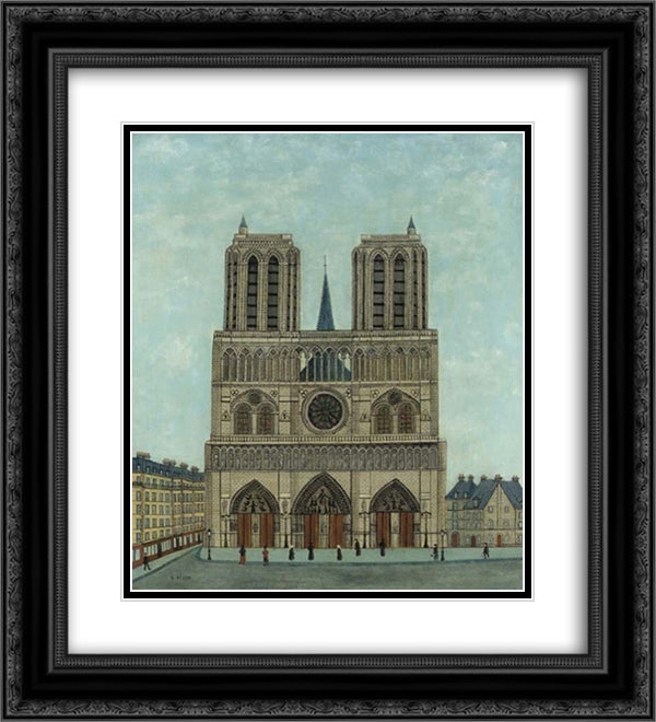 Cathedrale de Notre Dame 20x22 Black Ornate Wood Framed Art Print Poster with Double Matting by Vivin, Louis
