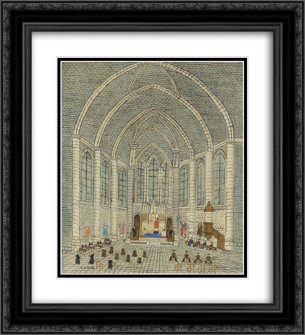 Interieur d'eglise 20x22 Black Ornate Wood Framed Art Print Poster with Double Matting by Vivin, Louis