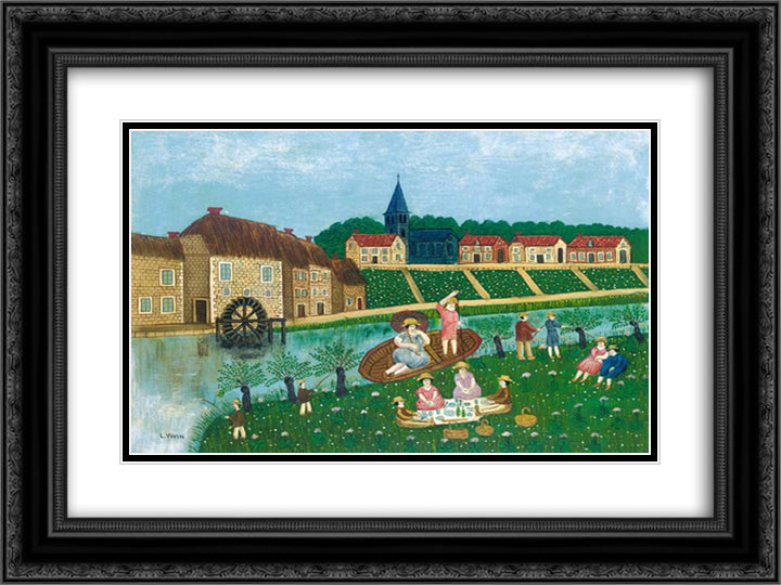 Le dejeuner sur l'herbe 24x18 Black Ornate Wood Framed Art Print Poster with Double Matting by Vivin, Louis