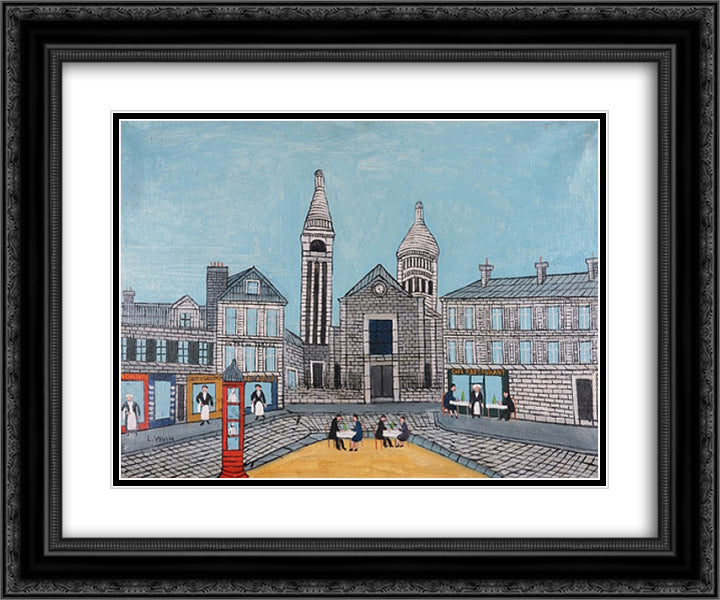 Place du Theatre (City Square with Red Phone Booth) 24x20 Black Ornate Wood Framed Art Print Poster with Double Matting by Vivin, Louis