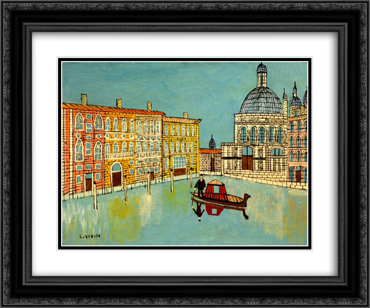 Venice Canal Scene with a Church 24x20 Black Ornate Wood Framed Art Print Poster with Double Matting by Vivin, Louis