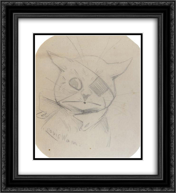 BEMUSED CAT 20x22 Black Ornate Wood Framed Art Print Poster with Double Matting by Wain, Louis