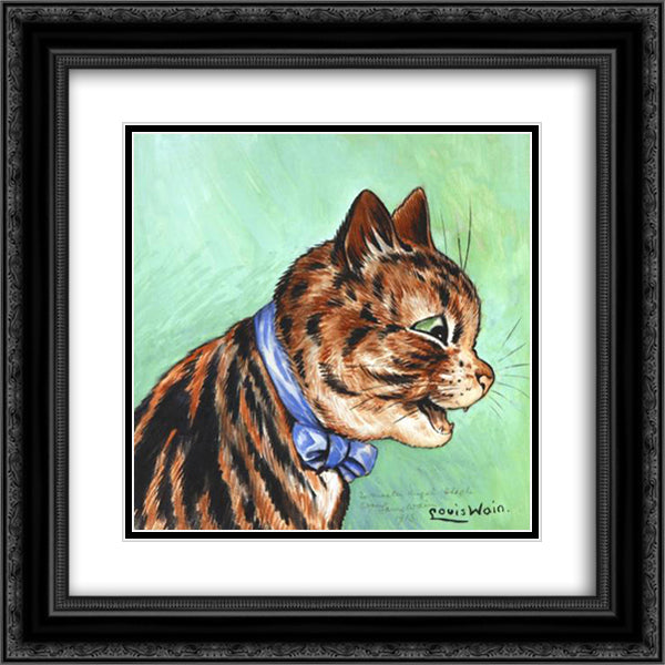 CAT WEARING A BOW 20x20 Black Ornate Wood Framed Art Print Poster with Double Matting by Wain, Louis