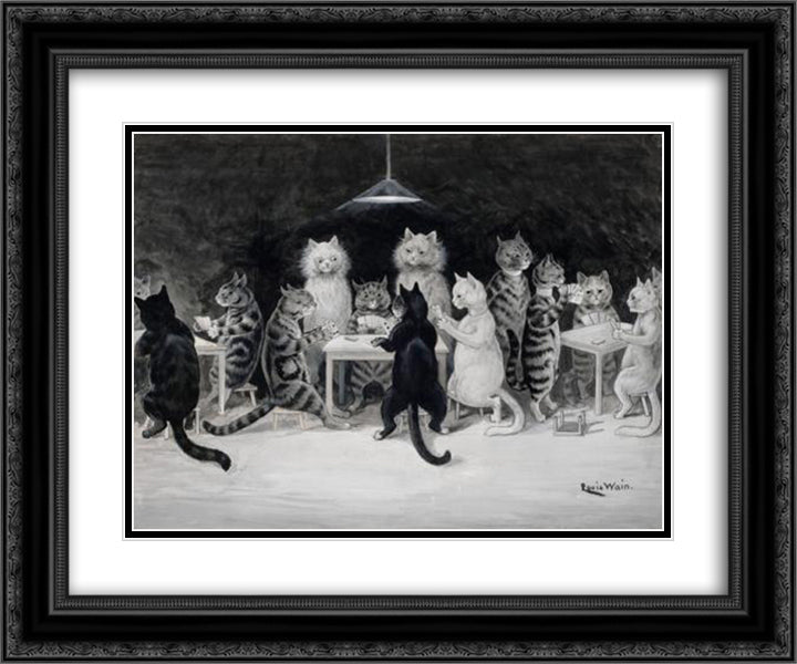 CATS' BRIDGE CLUB 24x20 Black Ornate Wood Framed Art Print Poster with Double Matting by Wain, Louis