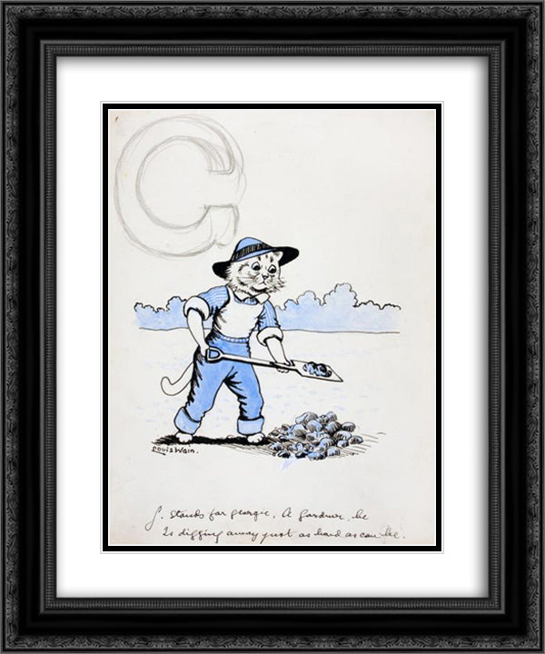 G STANDS FOR GEORGIE, A GARDENER. HE IS DIGGING AWAY JUST AS HARD AS HE CAN BE 20x24 Black Ornate Wood Framed Art Print Poster with Double Matting by Wain, Louis
