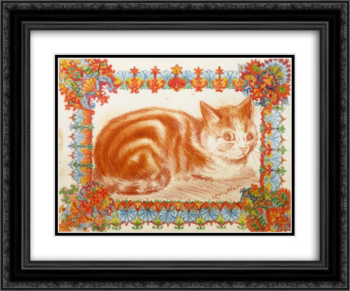 GINGER CAT IN DECORATION 24x20 Black Ornate Wood Framed Art Print Poster with Double Matting by Wain, Louis