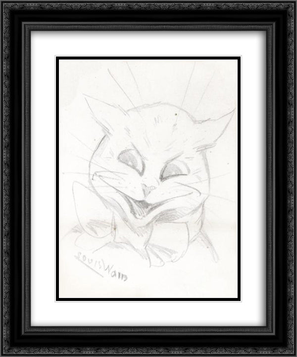 HAPPY CAT 20x24 Black Ornate Wood Framed Art Print Poster with Double Matting by Wain, Louis