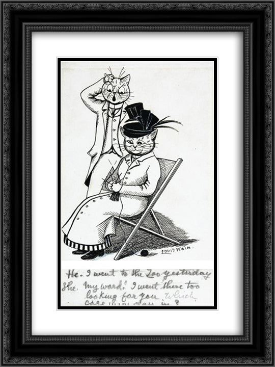 HE - I WENT TO THE ZOO YESTERDAY SHE - MY WORD! I WENT THERE TOO LOOKING FOR YOU WHICH CAGE WERE YOU IN 18x24 Black Ornate Wood Framed Art Print Poster with Double Matting by Wain, Louis