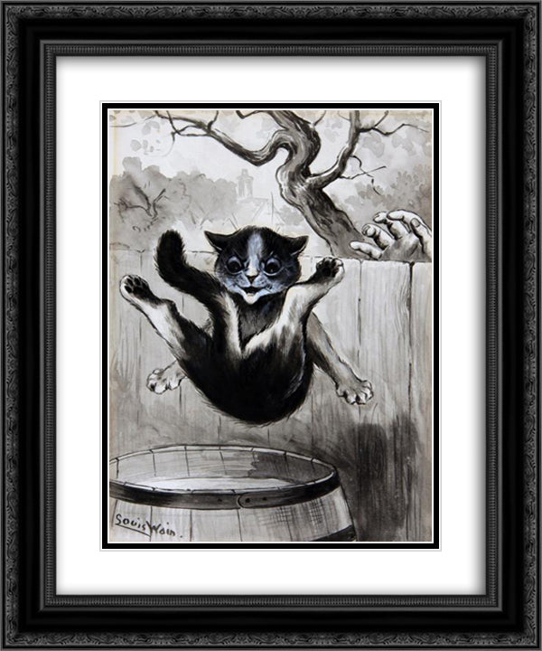 OLD SONG 'THE CAT CAME BACK' 20x24 Black Ornate Wood Framed Art Print Poster with Double Matting by Wain, Louis