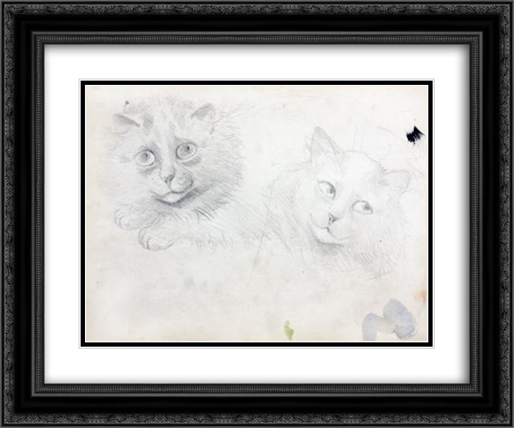 SKETCHES OF BURMESE CATS 24x20 Black Ornate Wood Framed Art Print Poster with Double Matting by Wain, Louis