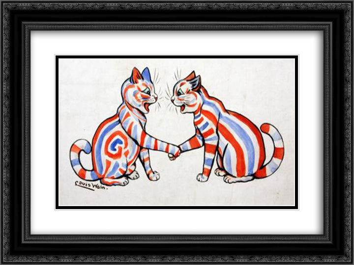 STRIPED CATS 24x18 Black Ornate Wood Framed Art Print Poster with Double Matting by Wain, Louis