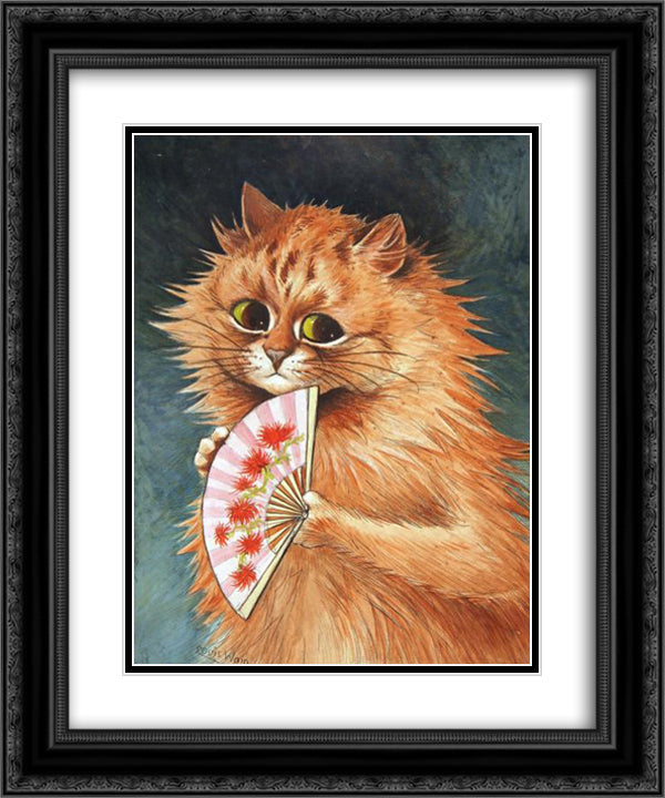 STUDY OF A GINGER CAT 20x24 Black Ornate Wood Framed Art Print Poster with Double Matting by Wain, Louis
