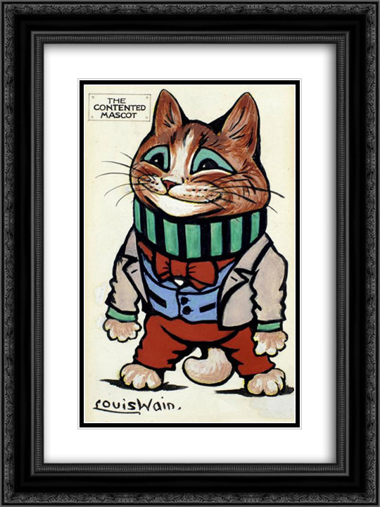 THE CONTENTED MASCOT 18x24 Black Ornate Wood Framed Art Print Poster with Double Matting by Wain, Louis