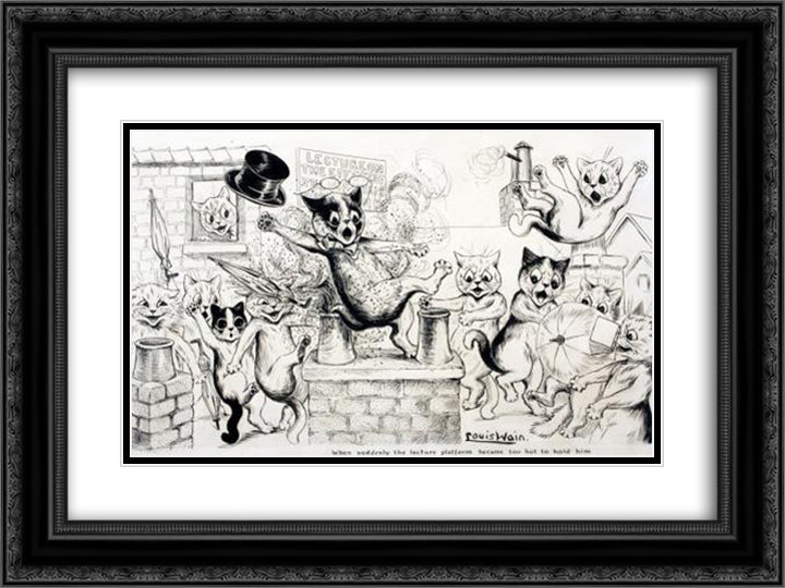 WHEN SUDDENLY THE LECTURE PLATFORM BECAME TOO HOT TO HOLD HIM 24x18 Black Ornate Wood Framed Art Print Poster with Double Matting by Wain, Louis