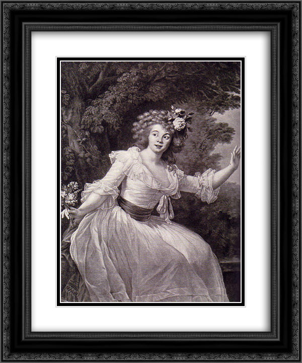 Portrait of French actress Louise Rosalie Dugazon 20x24 Black Ornate Wood Framed Art Print Poster with Double Matting by Vigee Le Brun, Louise Elisabeth