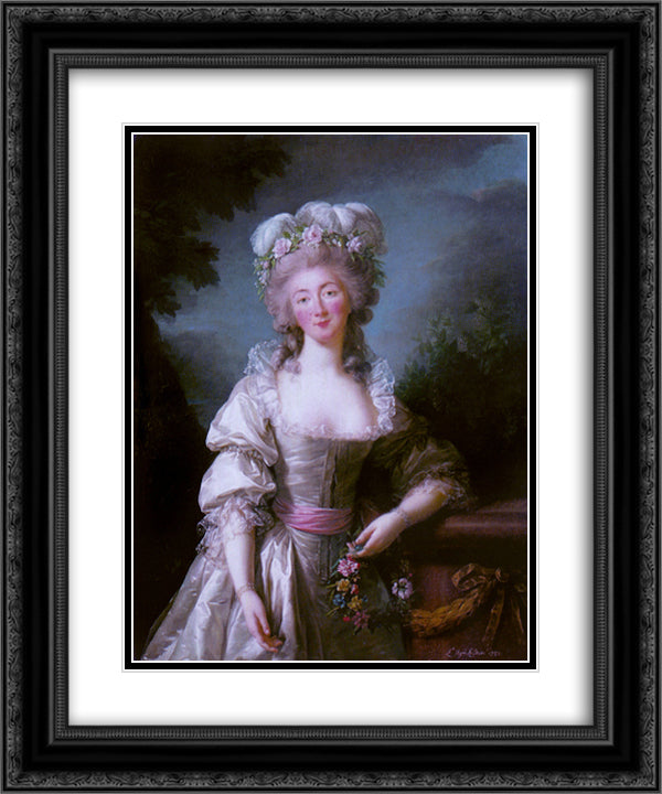 Portrait of Madame du Barry 20x24 Black Ornate Wood Framed Art Print Poster with Double Matting by Vigee Le Brun, Louise Elisabeth