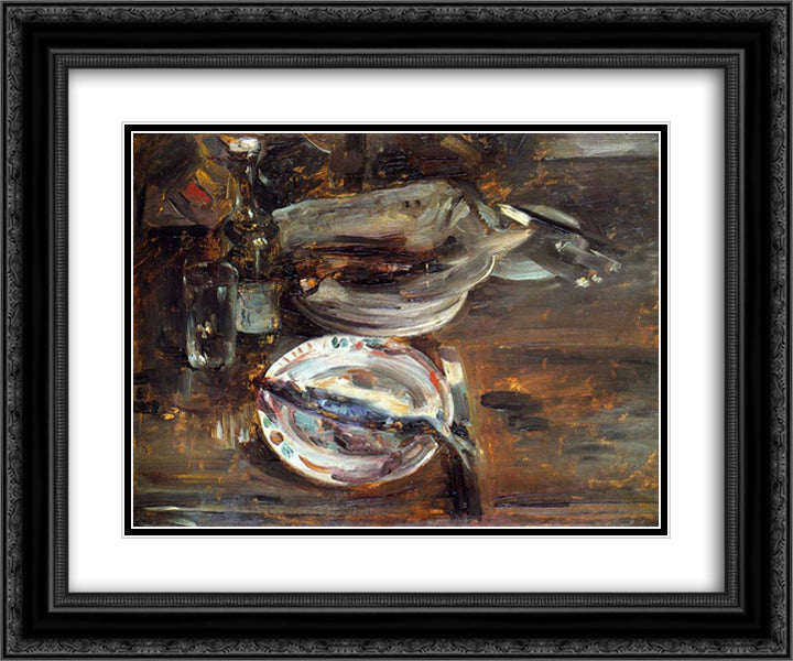 Cat's Breakfast 24x20 Black Ornate Wood Framed Art Print Poster with Double Matting by Corinth, Lovis
