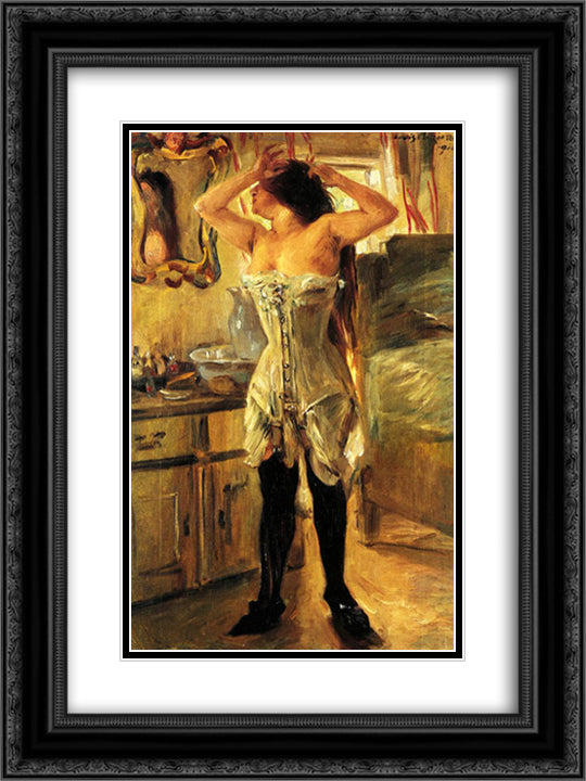In a Corset 18x24 Black Ornate Wood Framed Art Print Poster with Double Matting by Corinth, Lovis